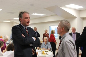 Hurt (left) spoke with Pittsylvania County Administrator Clarence Monday (right) at Pittsylvania County’s Farm Bureau Annual Dinner.