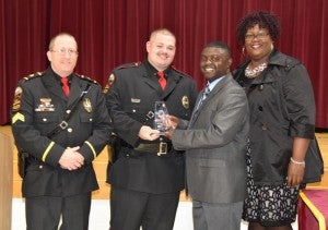 Blackstone Police Department members and presenters are, from left, Sgt. Tony Mayton, Officer Seth A. Meyers - Officer of the Year, Alfonzo R. Seward and Dr. Tara Carter.