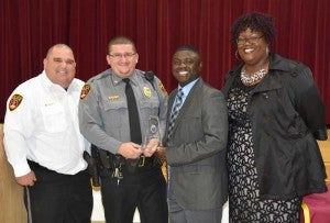 Victoria Police Department members and presenters are, from left, Chief H.K. Phillips, Officer D. W. Medlin - Officer of the Year, Alfonzo R. Seward and Dr. Tara Carter.